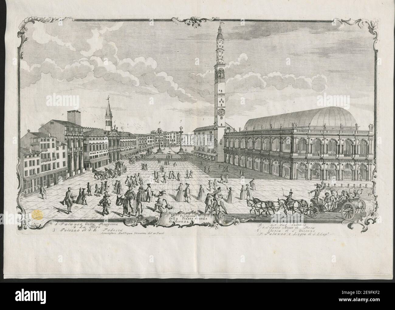 Prospera della Piazza Grande di Vicenza. Autore Dall'acqua, Cristoforo 79.50.a.4 luogo di pubblicazione: [Vicenza?] Editore: [Editore non identificato] Data di pubblicazione: [Tra il 1760 e il 1772] tipo di articolo: 1 stampa mezzo: Incisione e incisione dimensioni: Platemark 38 x 62.5 cm, su foglio 48.5 x 66.7 cm ex proprietario: George III, Re di Gran Bretagna, 1738-1820 Foto Stock