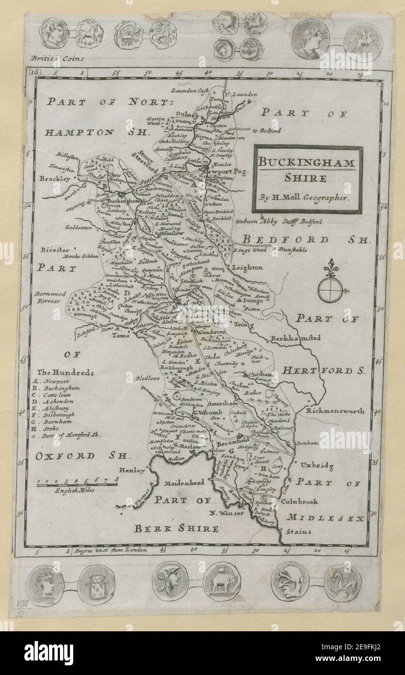 Buckingham Shire. Autore Moll, Herman 8.2. Luogo di pubblicazione: [Londra] Editore: [Thos. Bowles , J. Bowles] Data di pubblicazione: [1724 c.] Tipo di articolo: 1 mappa mezzo: Incisione su copperplate dimensioni: 22.8 x 17.1 cm ex proprietario: Giorgio III, Re di Gran Bretagna, 1738-1820 Foto Stock