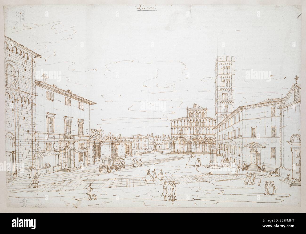 Duomo e Piazza San Martino, Lucca . Autore Bellotto, Bernardo 80.21.a. Data di pubblicazione: [Tra il 1742 e il 1745] tipo di articolo: 1 disegno mezzo: Penna e inchiostro su grafite dimensioni: Foglio 25.3 x 36.7 cm ex proprietario: George III, Re di Gran Bretagna, 1738-1820 Foto Stock