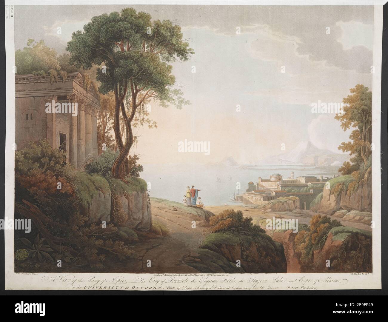 Una veduta della Baia di Napoli, della Città di Pozzuoli, dei campi Elisi, del Lago Stigeo, e Capo di Miseno autore Ziegler, J. C. 83.61.a. Luogo di pubblicazione: London Editore: Pubblicato il 1 marzo. 72 by Rob.t Freebairn, No. 1798 Newman Street, Data di pubblicazione: [1 Marzo 1798] tipo di articolo: 1 stampa mezzo: Acquatinta e acquatinta a mano a terra morbida dimensioni: Foglio 45.8 x 59.4 cm (rifilato sotto il platemark) ex proprietario: George III, Re di Gran Bretagna, 1738-1820 Foto Stock