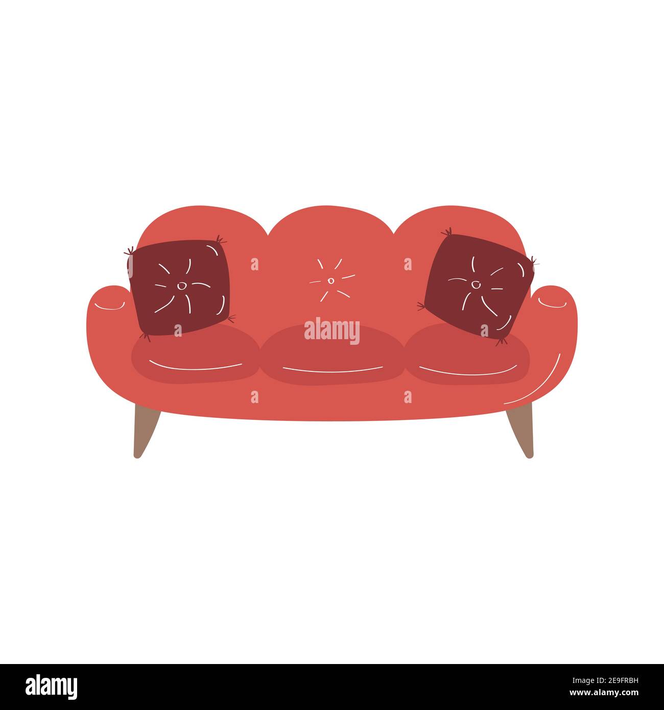 Icona del doodle del lettino. Carino segno del divano. Immagine piatta colorata vettoriale Illustrazione Vettoriale