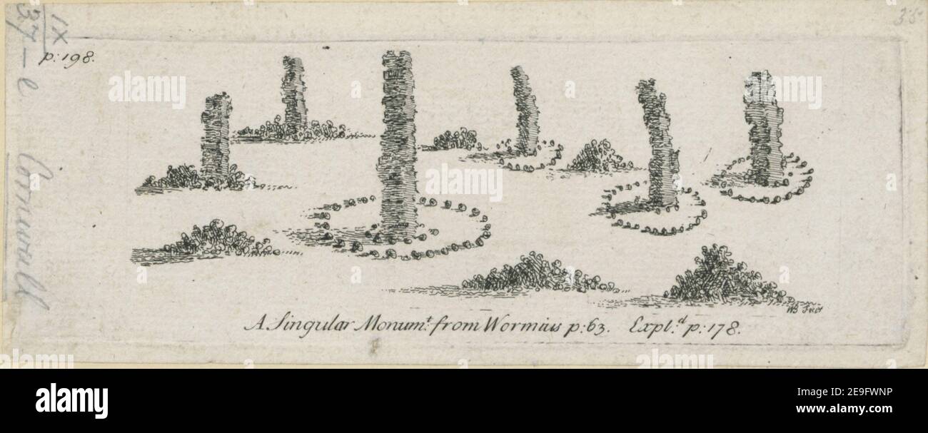 Un monito singolare da Wormius p:63. Autore Verde, James 9.37.e.. Luogo di pubblicazione: [Inghilterra] Editore: [Editore non identificato] Data di pubblicazione: [Tra il 1756-1769] tipo di articolo: 1 stampa mezzo: Incisione dimensioni: Platemark 5.3 x 15.8 cm, su foglio 6.4 x 16.5 cm. Ex proprietario: George III, re di Gran Bretagna, 1738-1820 Foto Stock