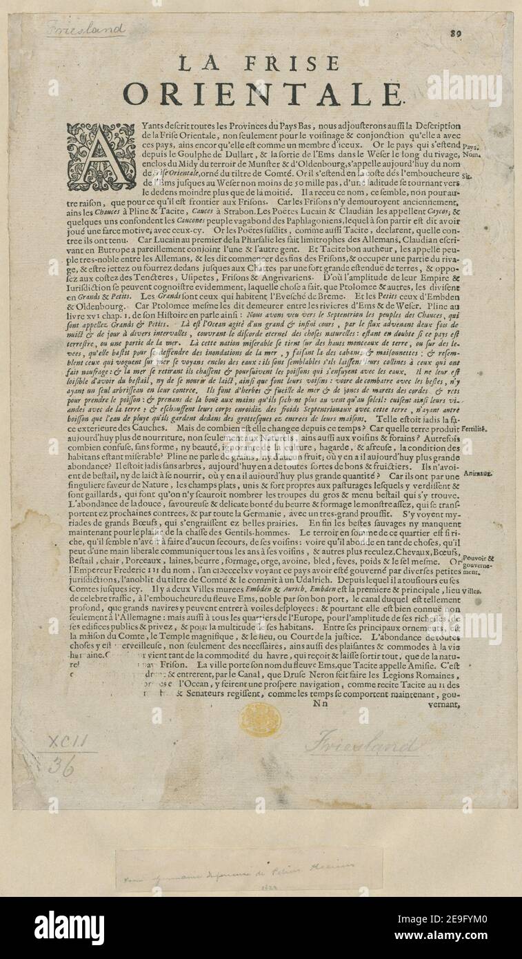 TYPUS Frisiae Orientalis a Dullarto autore Keere, Pieter van den 92.36. Luogo di pubblicazione: [Amsterdam] Editore: [Pieter van den Keere] Data di pubblicazione: [1622.] Tipo di articolo: 1 mappa mezzo: Incisione su copperplate dimensioni: 38 x 49 cm ex proprietario: Giorgio III, Re di Gran Bretagna, 1738-1820 Foto Stock