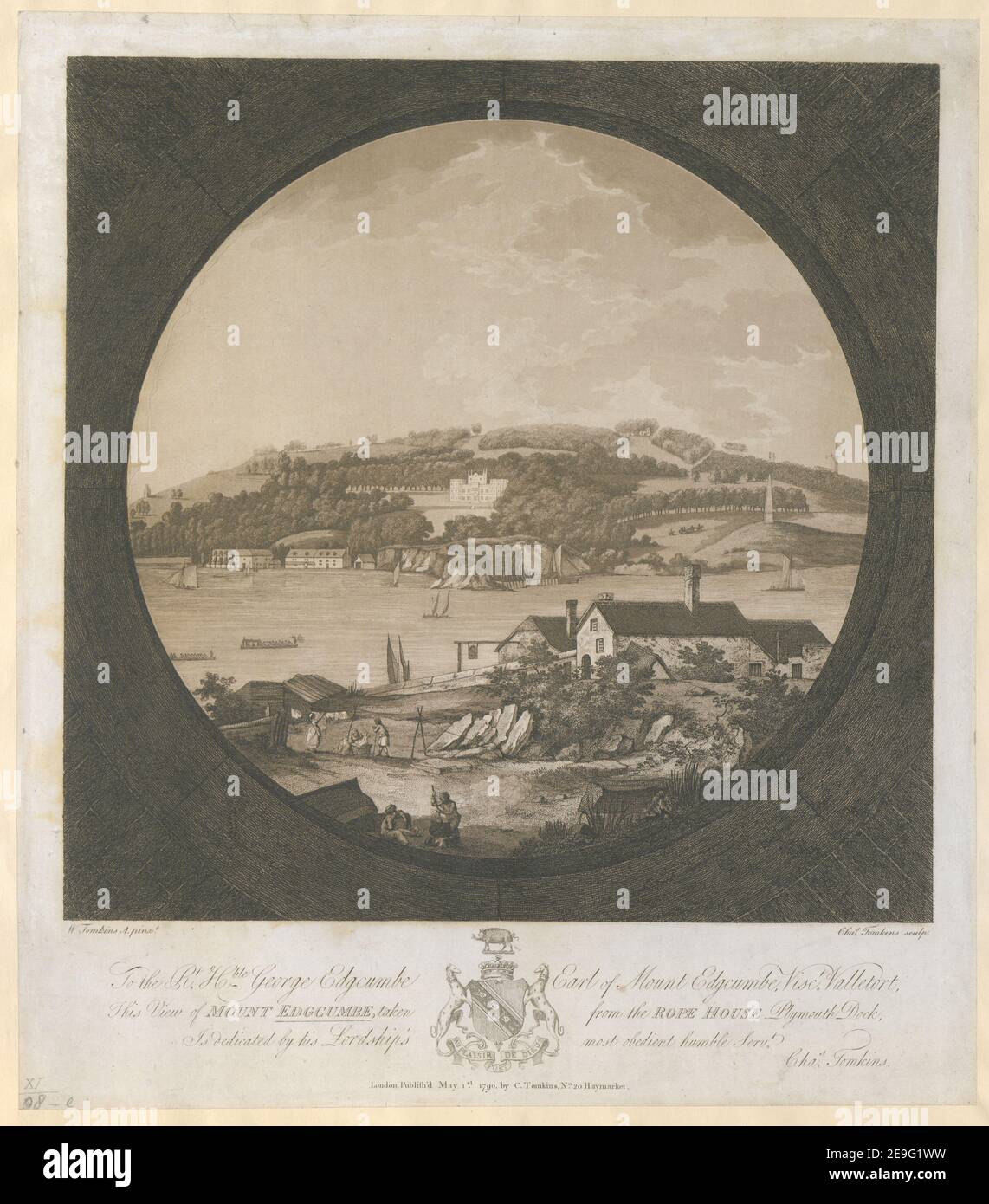 Al Rt Hble George Edcumbe Earl del Monte Edcumbe Visct Valletort, questa veduta del MONTE EDGCUMBE, presa dalla CASA DI CORDA, Plymouth Dock, è dedicata dal Servt Chas Tomkins più obbediente della sua Signoria. Autore Tomkins, Charles 11.98.e. Luogo di pubblicazione: London Editore: Pubblicato il 1 maggio 1790, da C. Tomkins, No20 Haymarket., Data di pubblicazione: [1 maggio 1790] tipo di articolo: 1 stampa mezzo: Acquaforte e acquatinto dimensioni: Foglio 44.5 x 38.2 cm ex proprietario: George III, Re di Gran Bretagna, 1738-1820 Foto Stock