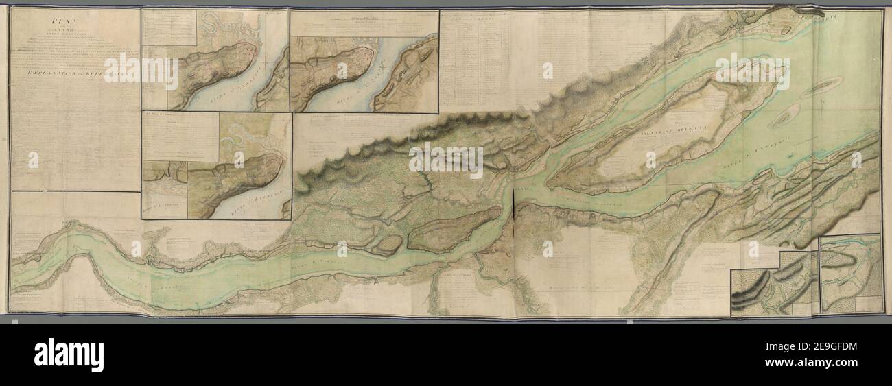 PIANO di quella parte del Canada e del FIUME ST. LAWRENCE che si trova tra Cape Tourment e Dechambaux sulla North Shore, Point De la Caille e Lubiniere a sud, in cui la Città DEL QUÉBEC, e tutte le vi Mappa informazioni: Titolo: PIANO di quella parte del Canada e del FIUME ST. LAWRENCE, che si trova tra Capo Tourment e Dechambaux sulla North Shore, Point De la Caille e Lubiniere a sud, in cui la Città DEL QUÉBEC, e tutte le abitazioni dei villaggi, E Paese coltivato in tale misura sono accuratamente stabiliti, con tutti i diversi luoghi di sbarco e di imbarco, il Foto Stock