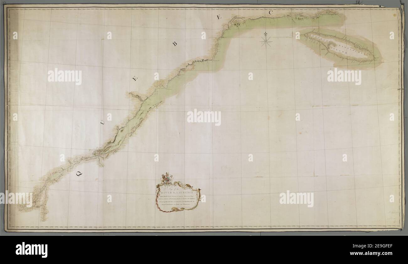 Una mappa del FIUME ST, LAURENCE: Autore Lewis, Samuele 119.23. Luogo di pubblicazione: [Luogo di produzione non identificato] Editore: Questa Mappa, ridotta, e copiata, da Samuel Lewis, Data di pubblicazione: Agosto 1773. Tipo di articolo: 1 mappa su 16 fogli mezzo: Unito e posato su lino, penna manoscritta e inchiostro con acquerello dimensioni: 146 x 257 cm ex proprietario: George III, Re di Gran Bretagna, 1738-1820 Foto Stock