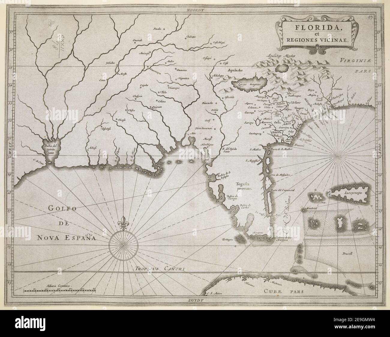 FLORIDA, ET REGIONES VICINAE. Autore Laet, Joannes de 122.78. Luogo di pubblicazione: [Leiden] Editore: [Joannes de Laet] Data di pubblicazione: [Tra il 1630 e il 1640.] Tipo di articolo: 1 mappa mezzo: Incisione su copperplate dimensioni: 28 x 35 cm ex proprietario: Giorgio III, Re di Gran Bretagna, 1738-1820 Foto Stock