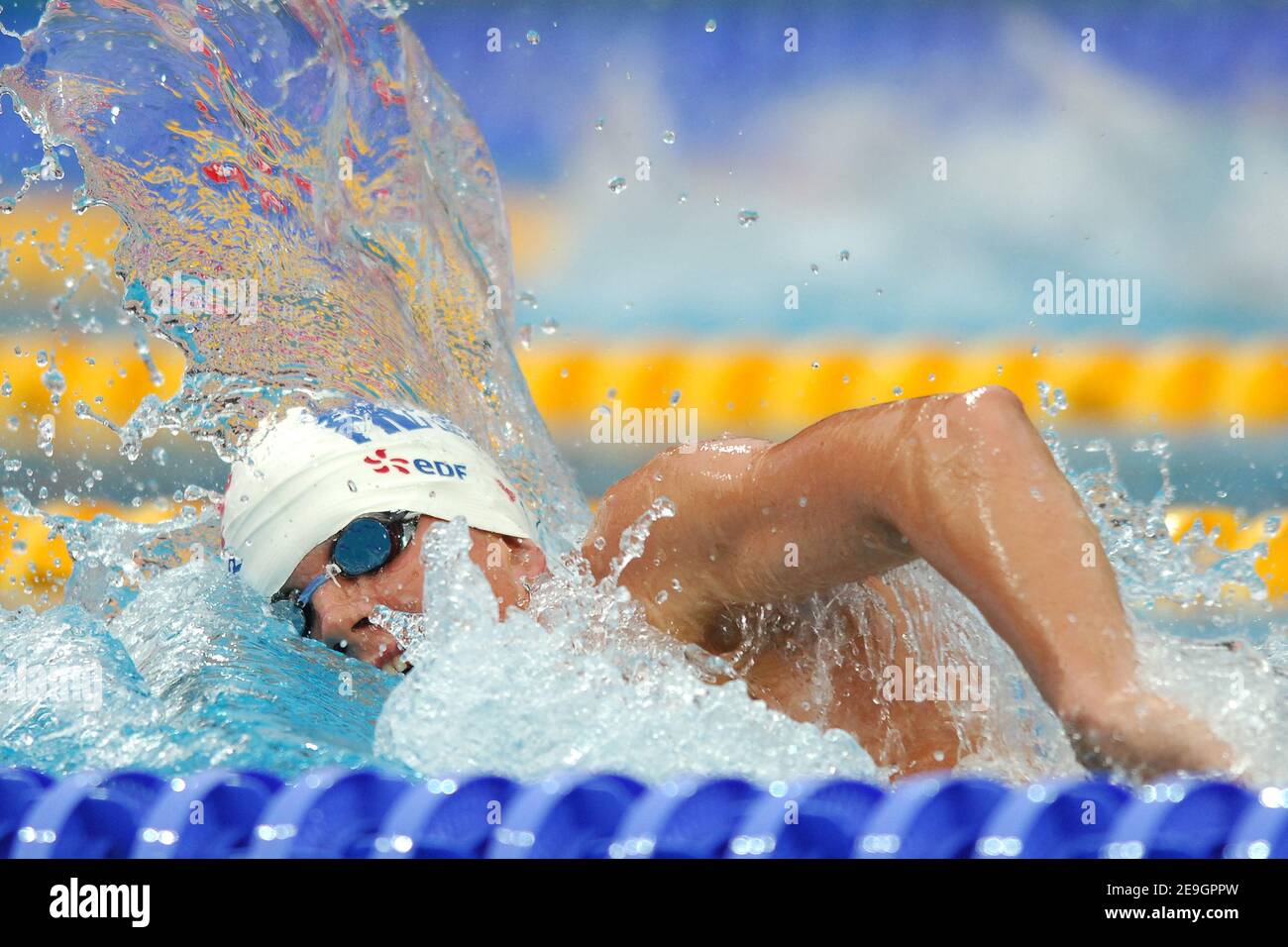 Sebastien Rouault in Francia vince l'argento sui 1500 metri di freestyle maschile durante i campionati europei di nuoto a Budapest, Ungheria, il 4 agosto 2006. Foto di Nicolas Gouhier/Cameleon/ABACAPRESS.COM Foto Stock