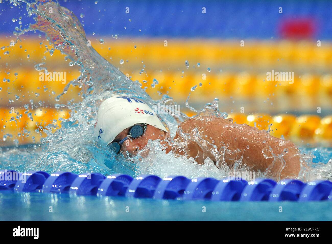 Sebastien Rouault in Francia vince l'argento sui 1500 metri di freestyle maschile durante i campionati europei di nuoto a Budapest, Ungheria, il 4 agosto 2006. Foto di Nicolas Gouhier/Cameleon/ABACAPRESS.COM Foto Stock