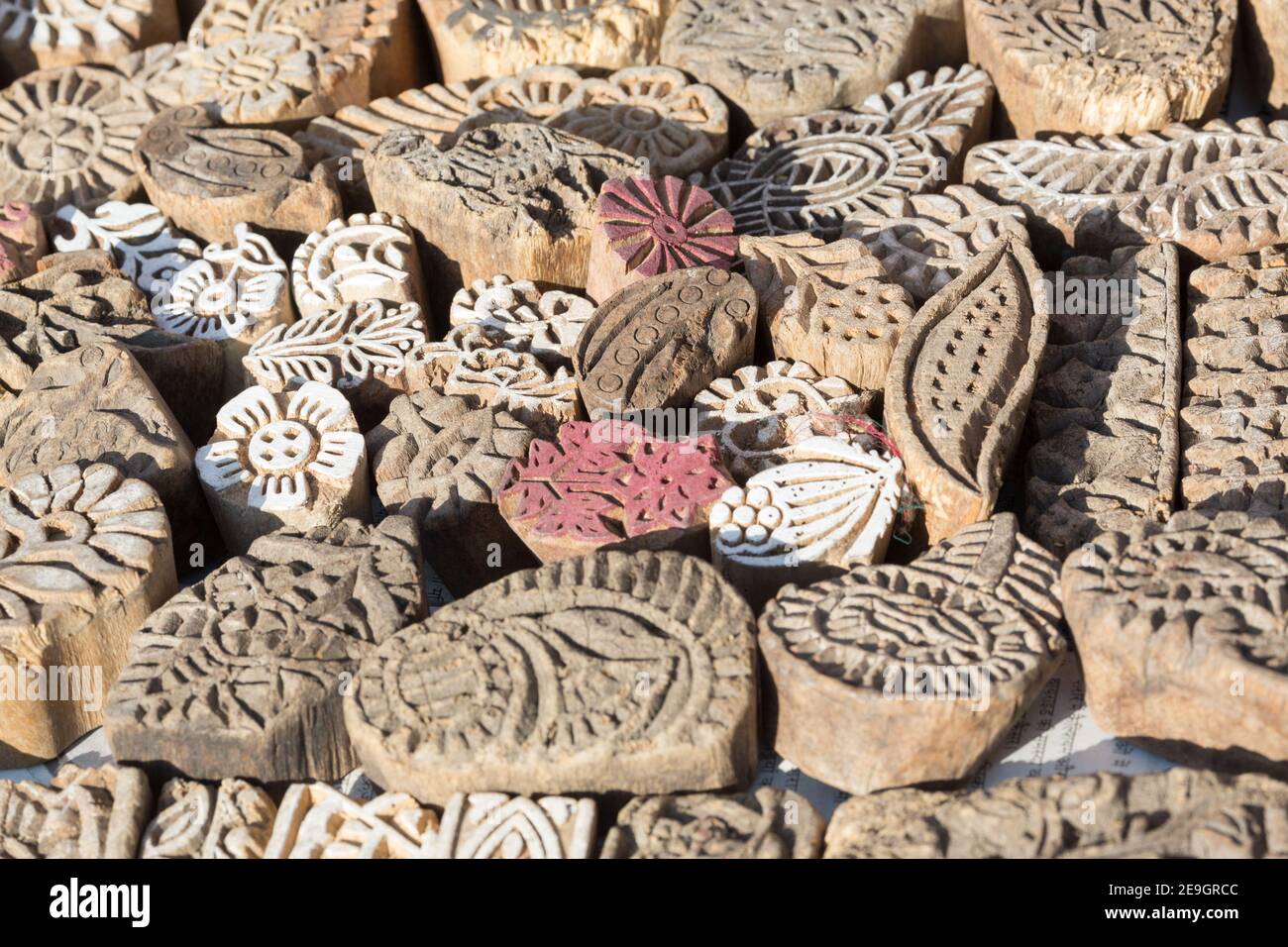 India Jaipur Henna francobolli di legno in vendita Foto Stock