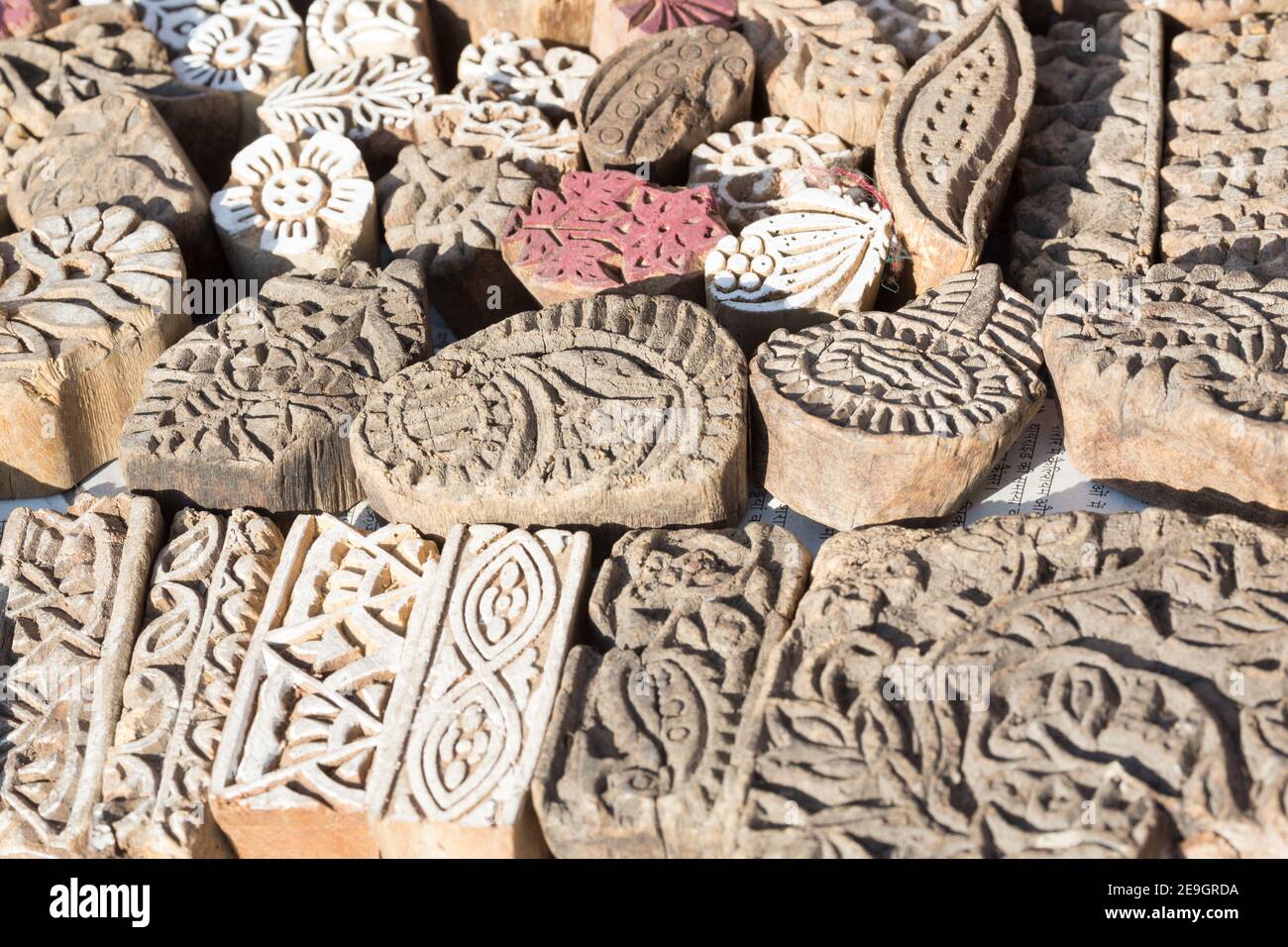 India Jaipur Henna francobolli di legno in vendita Foto Stock