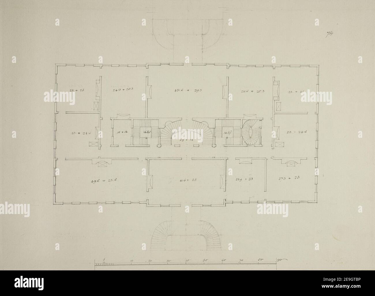 Progetto di un edificio non identificato. Informazione materiale visivo: Titolo: [Piano di un edificio non identificato]. 124 Suppl.fol.74. Data di pubblicazione: [Circa 1740-1760] tipo di articolo: 1 disegno mezzo: Penna e inchiostro nero con matita dimensioni: Foglio 28.6 x 39 cm ex proprietario: George III, Re di Gran Bretagna, 1738-1820 Foto Stock