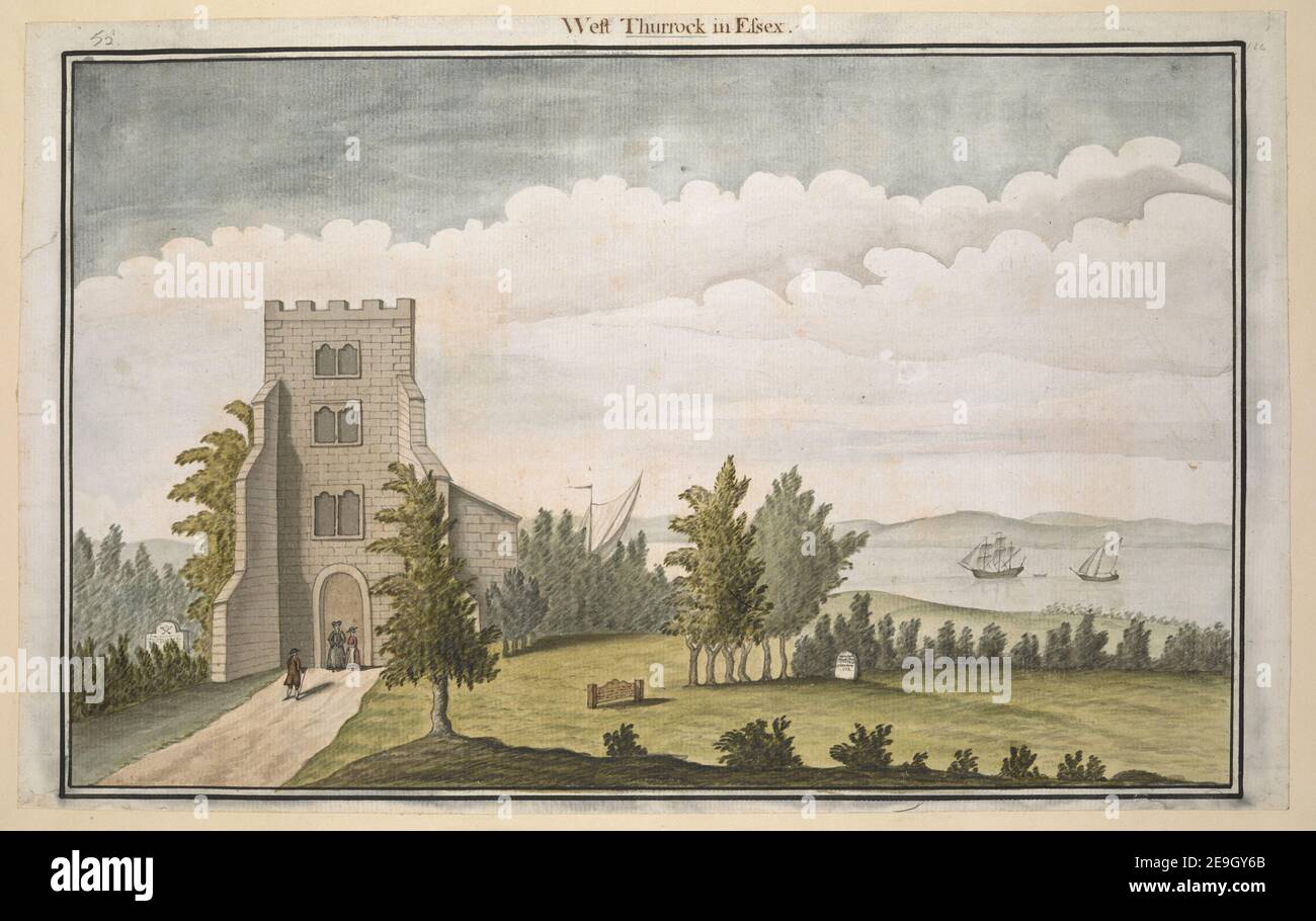 West Thurrock in Essex. Informazioni visive: Titolo: West Thurrock in Essex. 13.52. Data di pubblicazione: [Circa 1770-1790] tipo di articolo: 1 disegno mezzo: Penna e inchiostro nero con acquerello dimensioni: Foglio 23.6 x 37.8 cm ex proprietario: George III, Re di Gran Bretagna, 1738-1820 Foto Stock