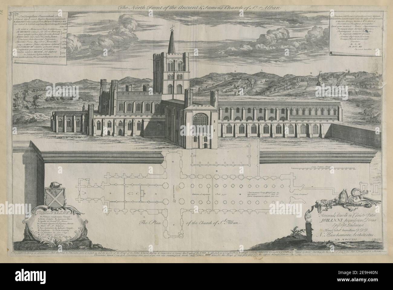 Il fronte Nord della Chiesa antica e famosa di San Alban. Autore Kip, Johannes 15.49.g. Luogo di pubblicazione: [London] Editore: [Unidentified Publisher.] Data di pubblicazione: [1721 c.] Tipo di articolo: 1 stampa mezzo: Incisione dimensioni: [Rifilata all'interno del platemark] 39.5 x 59.4 cm ex proprietario: Giorgio III, Re di Gran Bretagna, 1738-1820 Foto Stock