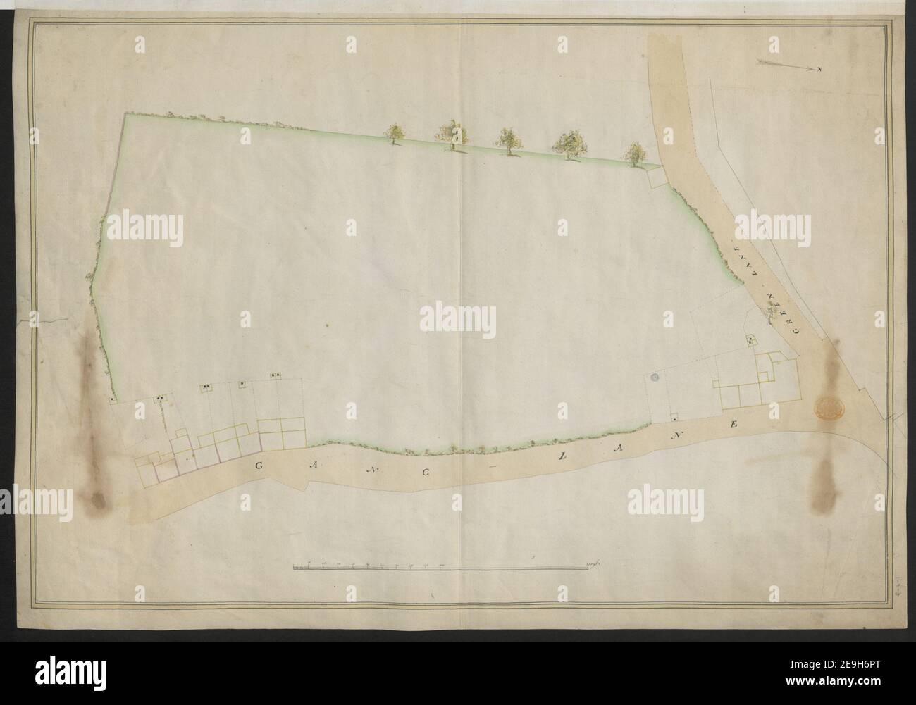 Piano della tenuta di Rev.d Swindon a Greenwich . Autore Searles, Michael 17.1.3.z. Data di pubblicazione: CA. 1773. Tipo articolo: 1 mappa mezzo: Penna e inchiostro con lavaggio colorato dimensioni: 61.2 x 42.0 cm ex proprietario: George III, Re di Gran Bretagna, 1738-1820 Foto Stock