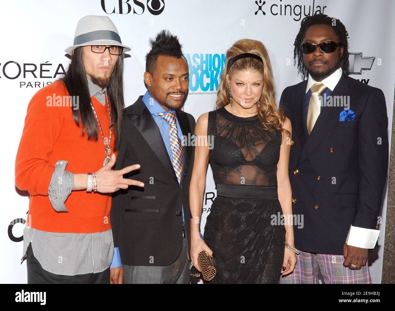 Will.i.am, apl.de.ap, Fergie e Taboo di Black Eyed Peas partecipano al 3 ° annuale Fashion Rocks a beneficio della fondazione Elton John AIDS tenutasi presso la radio City Music Hall a New York City, NY, USA il 7 settembre 2006. Foto di Lionel Hahn/ABACAPRESS.COM Foto Stock