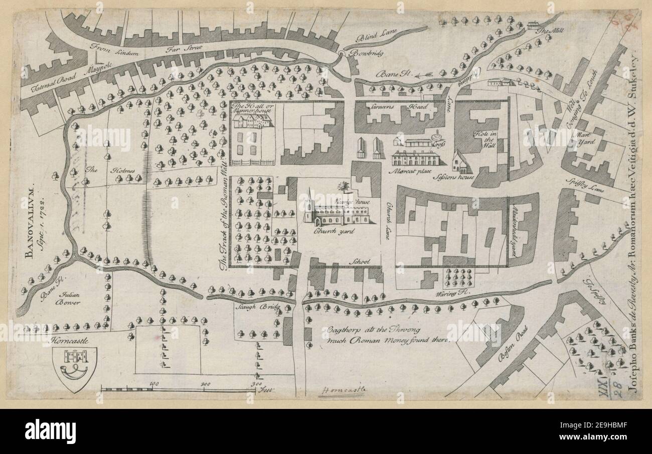 Banovallum. 1 settembre 1722. Autore Stukeley, William 19.28. Luogo di pubblicazione: [London] Editore: [W. Stukeley] Data di pubblicazione: [1724.] Tipo di articolo: 1 mappa mezzo: Incisione su copperplate dimensioni: 27.9 x 16.8 cm ex proprietario: Giorgio III, Re di Gran Bretagna, 1738-1820 Foto Stock