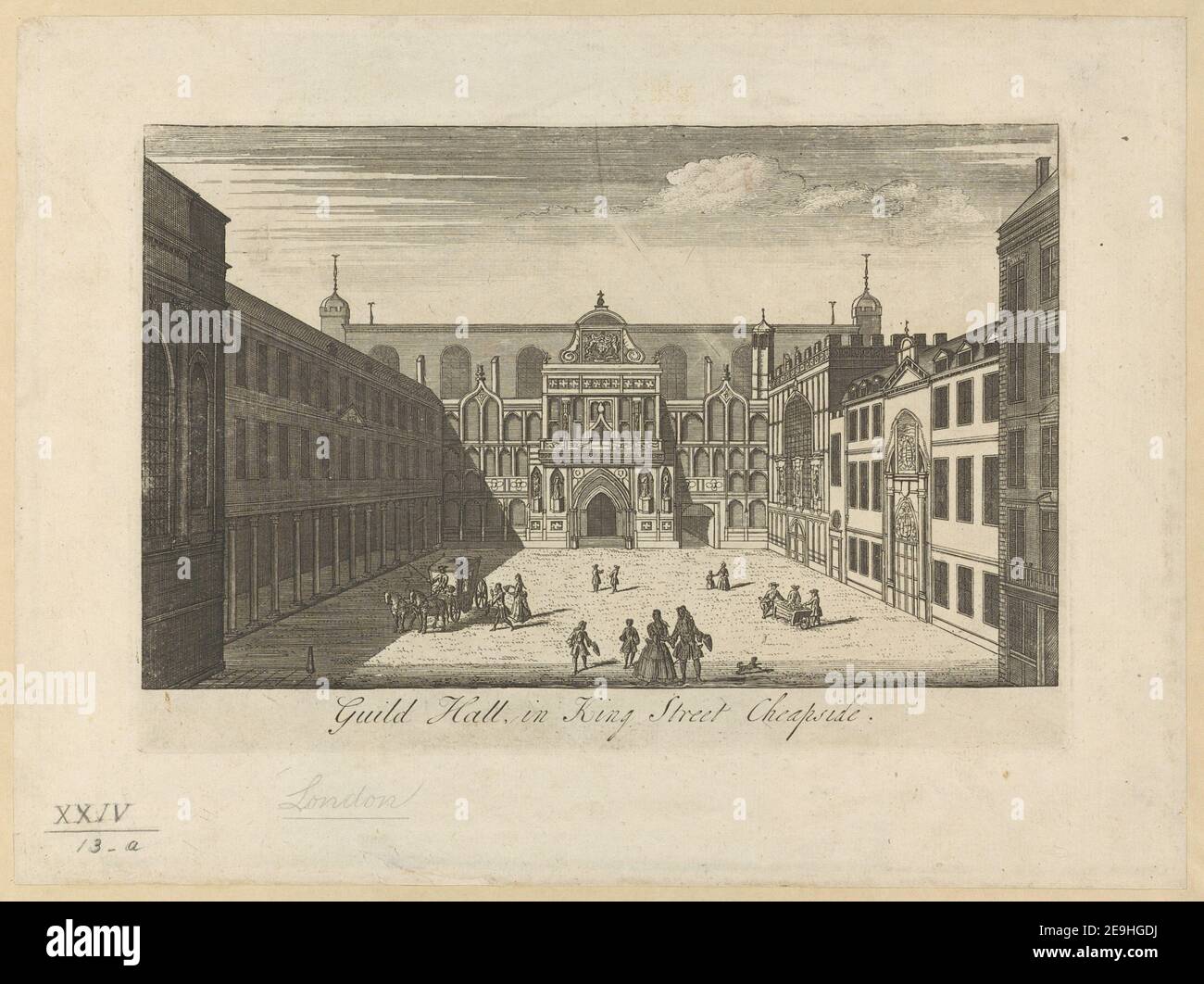 Guild Hall in King Street Cheapside. Informazioni sul materiale visivo: Titolo: Guild Hall in King Street Cheapside. 24.13.a. Luogo di pubblicazione: [London] Editore: [Editore non identificato] Data di pubblicazione: [Tra il 1700 e il 1750] tipo di articolo: 1 stampa mezzo: Incisione dimensioni: Platemark 16.8 x 24.6 cm, su foglio 23 x 31 cm ex proprietario: George III, Re di Gran Bretagna, 1738-1820 Foto Stock