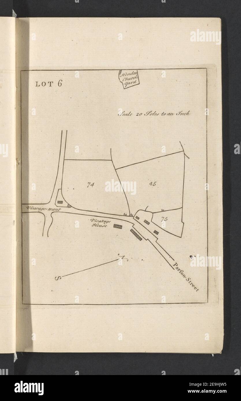 Un CATALOGO di tutte LE TERRE DEMESNE (con le varie erezioni su di esso) DEL più Nobile Guglielmo, duca di Powis, DECEDUTO, situato nella PARROCCHIA, e all'interno del MANIERO di Hendon, nella contea di Middlesex autore Messeder, Isaac 29.20.d. Luogo di pubblicazione: [Londra] Editore: Cataloghi stampati, con piani di ogni lotto, possono essere avuti del Sig. Messeder, a North-End, e a MR. Langford's nella Grande Piazza sopra., Data di pubblicazione: [1756.] Tipo di articolo: 18 mappe mezzo: Incisione su copperplate dimensioni: 23.7 x 14.8 cm ex proprietario: Giorgio III, Re Foto Stock