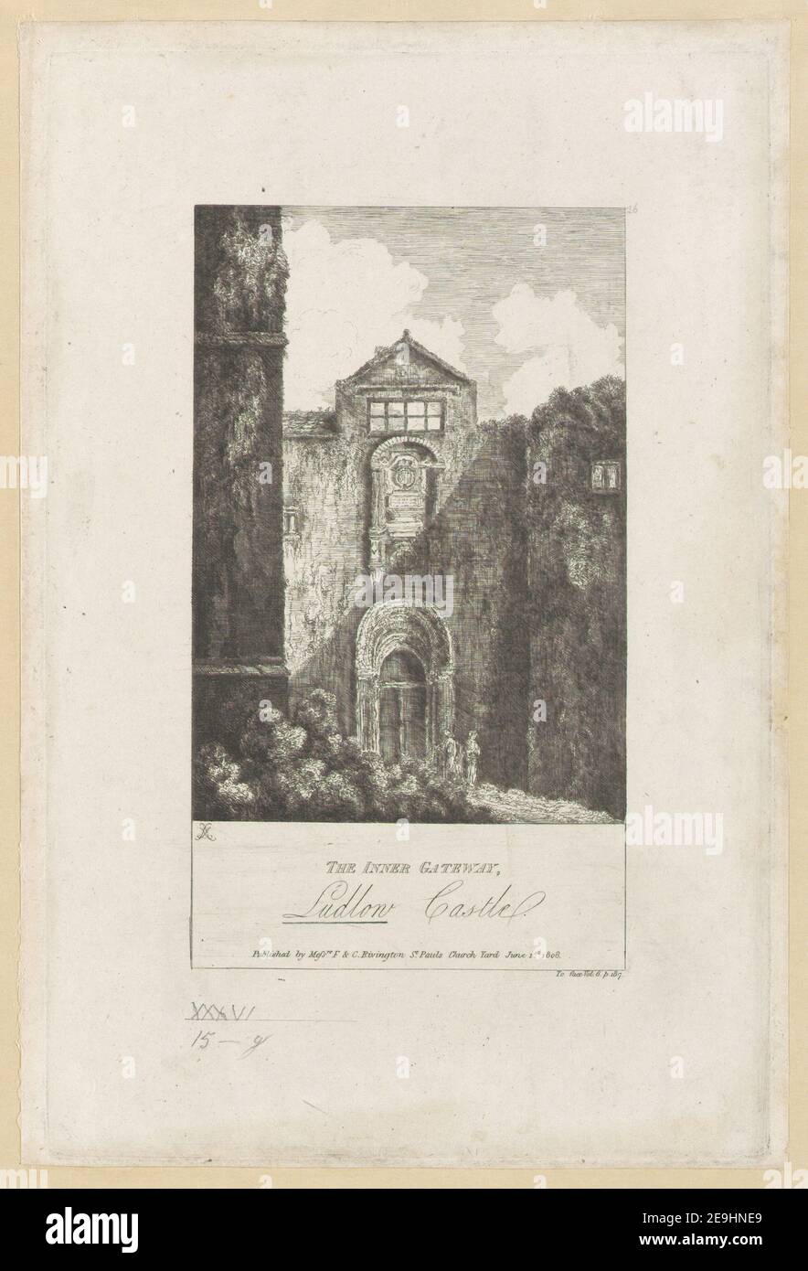 LA PORTA INTERNA, il castello di Ludlow. Autore Sutherland, Elizabeth Leveson-Gower 36.15.g. Luogo di pubblicazione: [Londra] Editore: Pubblicato da Messrs F , C. Rivington St. Pauls Church Yard Data di pubblicazione: 1 giugno. 1808. Tipo articolo: 1 stampa mezzo: Incisione dimensioni: Platemark 23.7 x 15.3 cm, su foglio 24.5 x 16.4 cm ex proprietario: Giorgio III, Re di Gran Bretagna, 1738-1820 Foto Stock