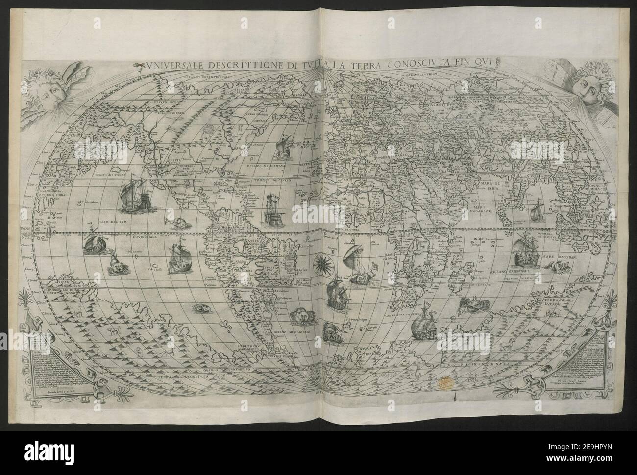 Universale descritione di tutta la terra conoscita inqui ... P. Forlani Veronese fecit. F. Berteli ecc. Sulla proiezione ellittica Mappa informazioni: Titolo: [Universale descritione di tutta la Terra conoscita inqui ... P. Forlani Veronese fecit. F. Berteli ecc. Sulla proiezione ellittica] 4.5. Luogo di pubblicazione: [Venezia], Data di pubblicazione: 1571. Ex proprietario: George III, re di Gran Bretagna, 1738-1820 Foto Stock