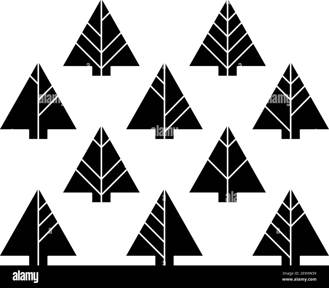 Set di abeti neri, illustrazione, vettore su sfondo bianco. Illustrazione Vettoriale