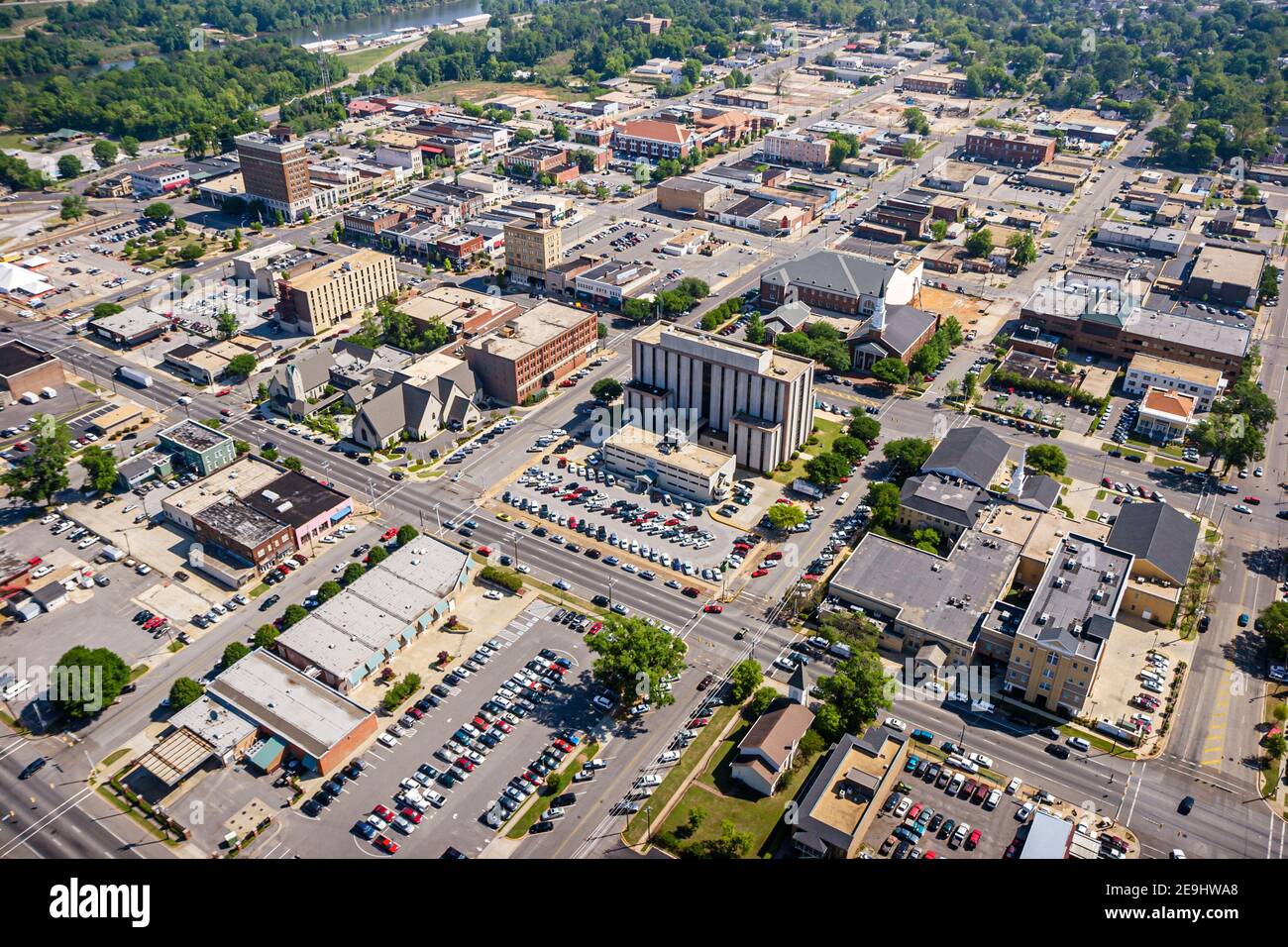 Tuscaloosa Alabama, centro città, vista aerea dal soffitto quartiere degli affari, Foto Stock