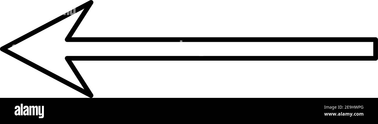 Piccola semplice freccia bianca con contorno nero rivolto a sinistra, illustrazione, vettore su sfondo bianco. Illustrazione Vettoriale