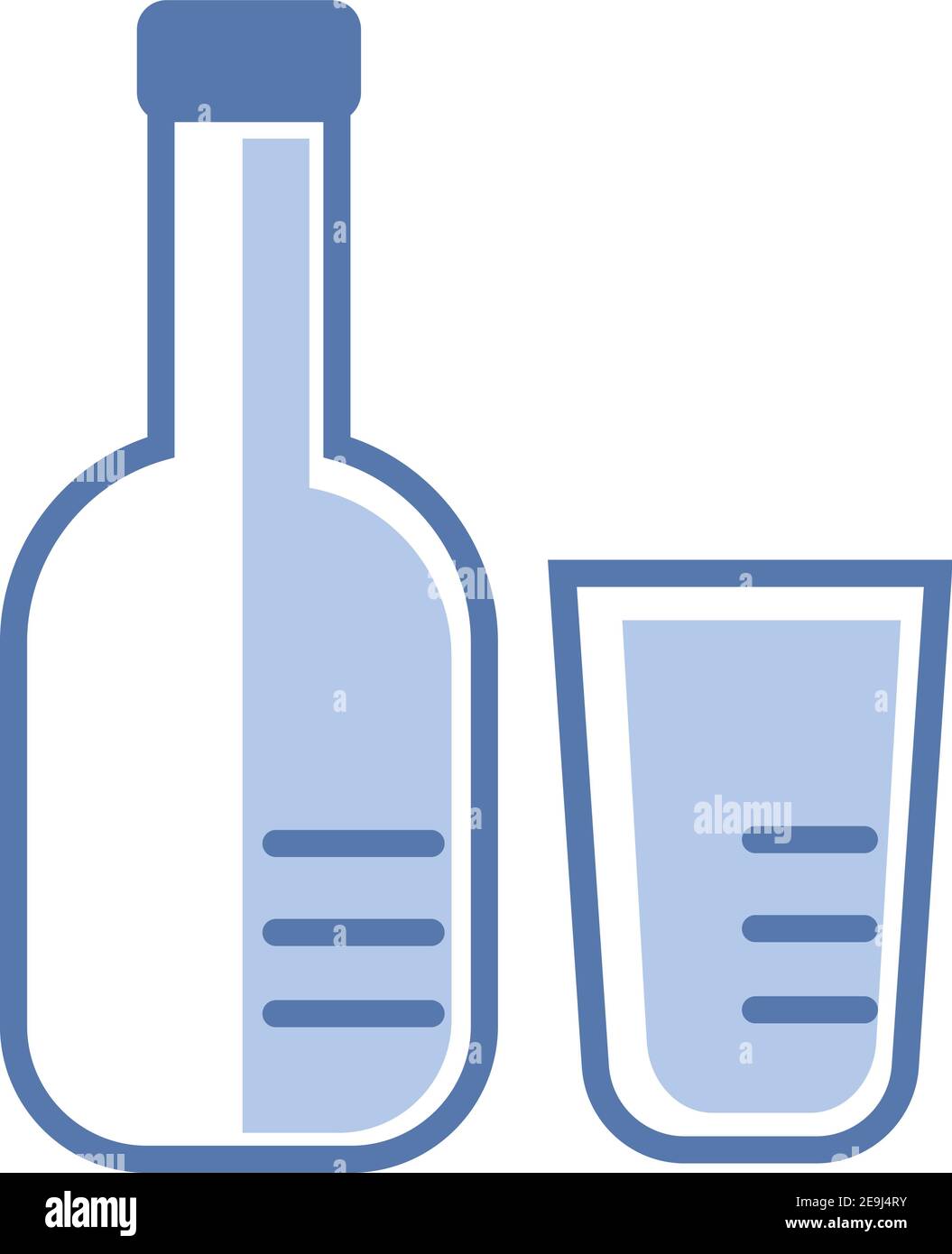 Bottiglia e vetro, illustrazione, vettore su sfondo bianco. Illustrazione Vettoriale