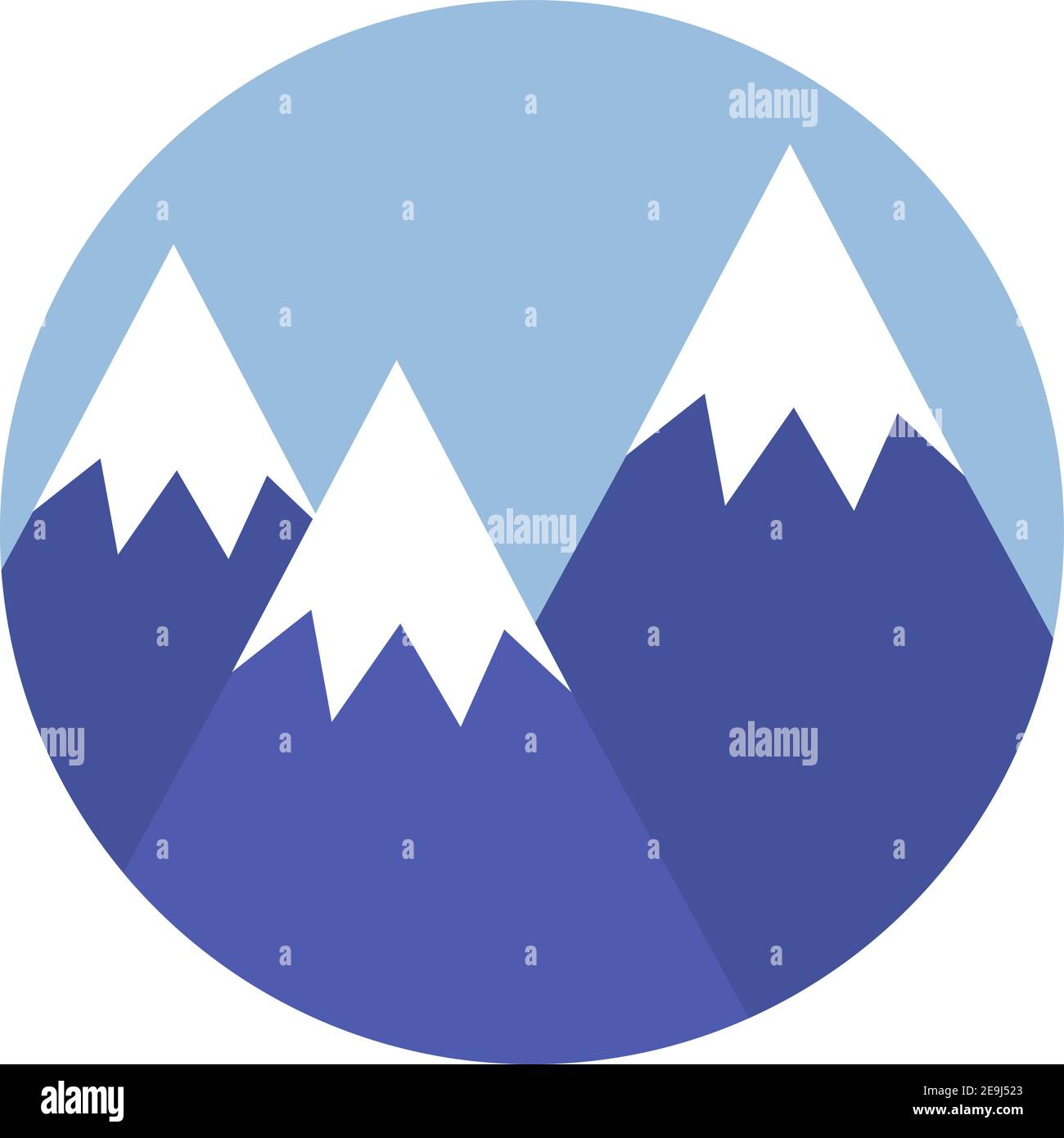 Tre cime di montagna coperte di neve al giorno, illustrazione, vettore su sfondo bianco. Illustrazione Vettoriale