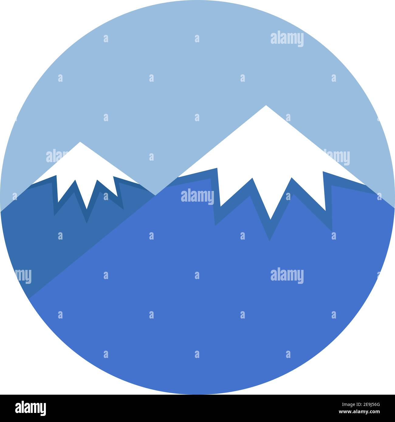 Due cime di montagna coperte di neve nel giorno, illustrazione, vettore su sfondo bianco. Illustrazione Vettoriale