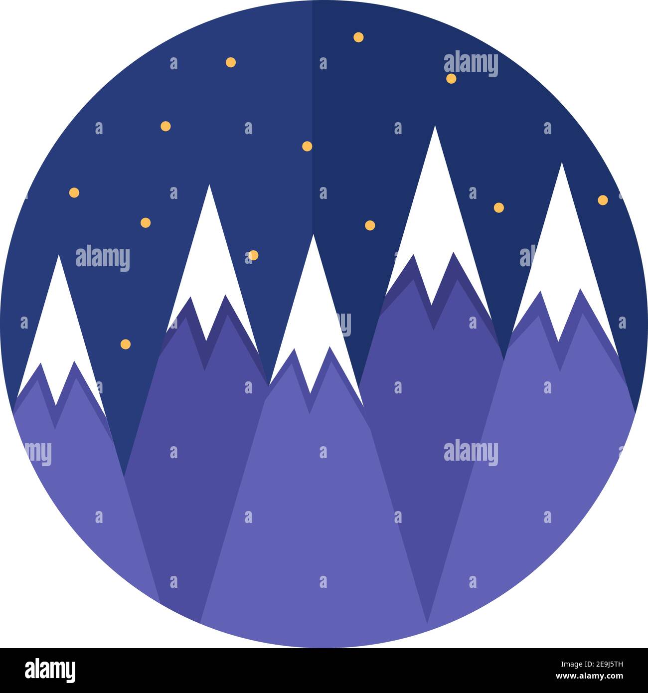 Cinque cime di montagna di notte, illustrazione, vettore su sfondo bianco. Illustrazione Vettoriale