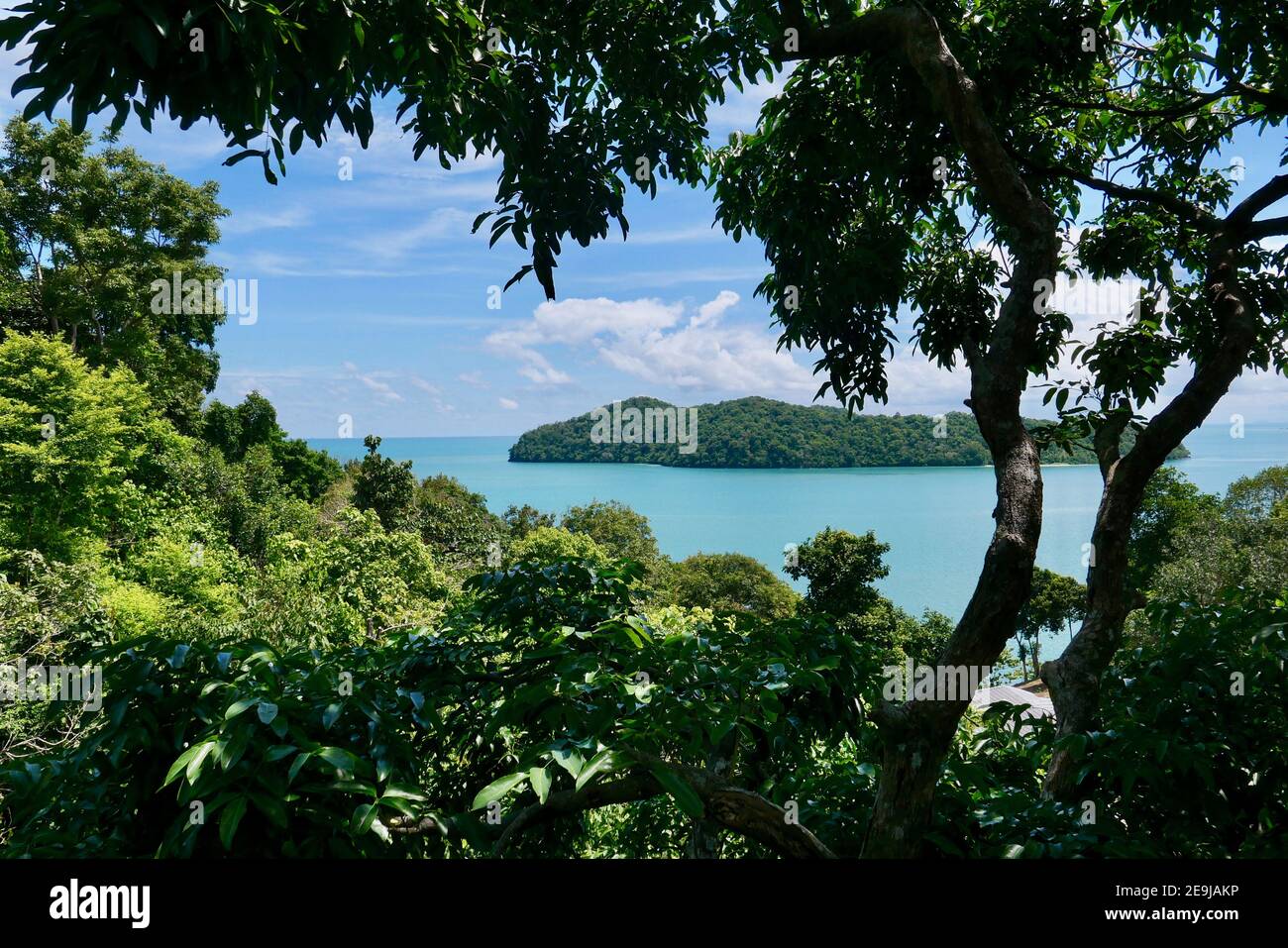 Splendida vista sul mare e sulla giungla da una villa con piscina privata sull'Isola di Langkawi, Malesia Foto Stock