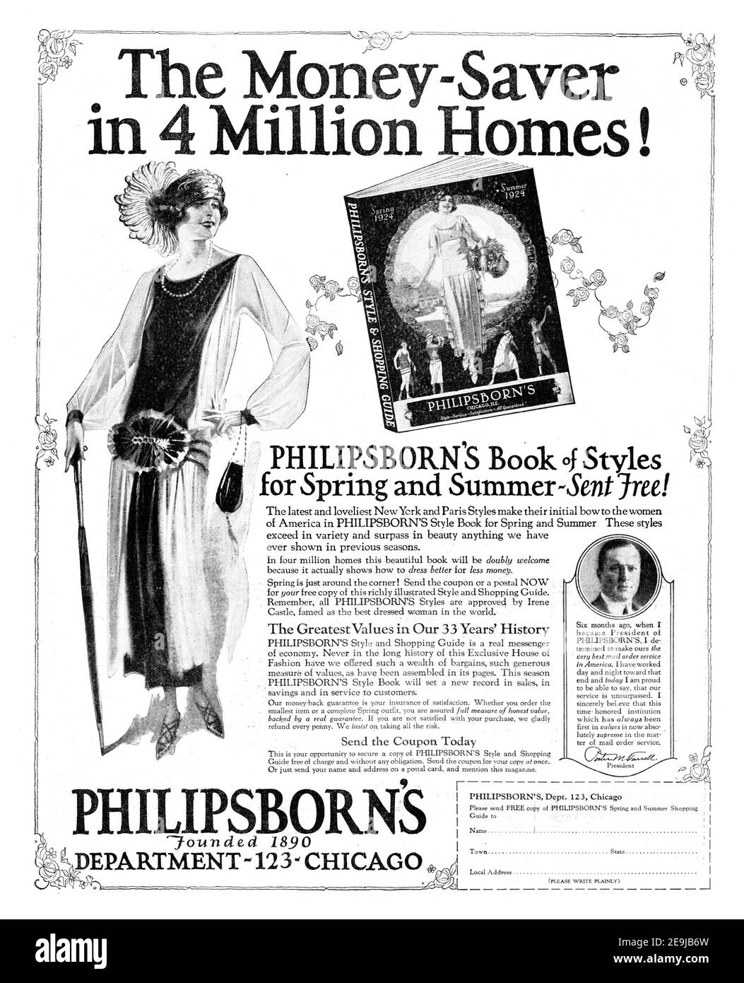 1924 Philipsborn's Book of Style 'The Money Saver in 4 milioni di case!' Pubblicità, ritoccato e rivisitato, 600 dpi, qualità poster, A3+ Foto Stock