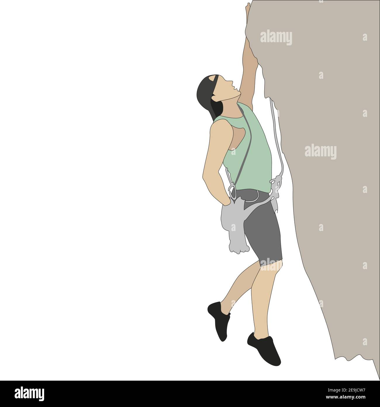 Uomo appeso sulla scogliera di roccia. Arrampicatore montagna su scogliera, forza persona attiva Extreme, arrampicata avventura e coraggio all'aperto. Illustrazione vettoriale Illustrazione Vettoriale