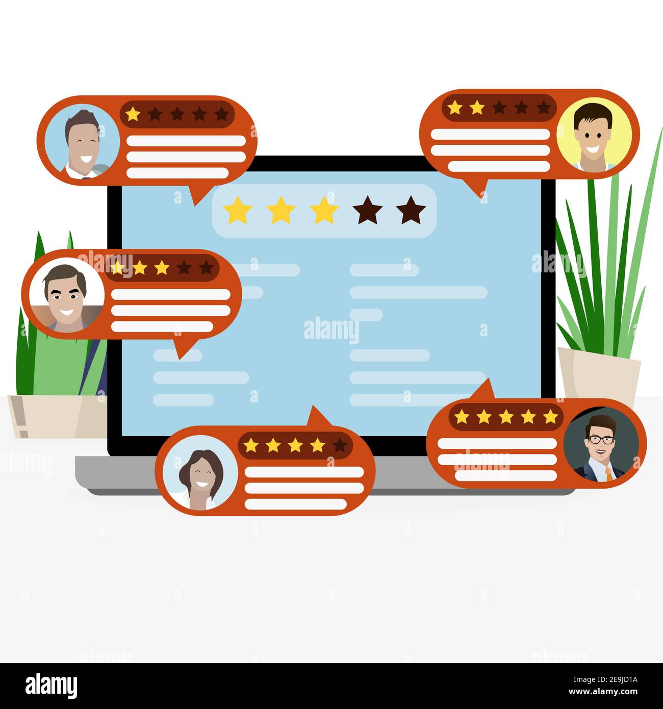 Commenti e recensioni classifica, valutazione servizio web illustrazione, tasso e voto, scrivere male rapporto o eccellente vettore di vista. Illustrazione feedback ma Illustrazione Vettoriale