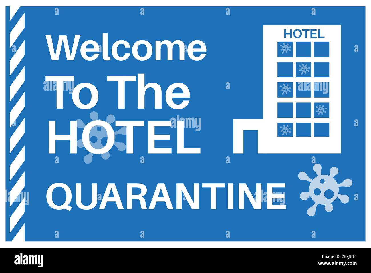 Covid-19 quarantena hotel illustrazione vettore - Regno Unito per aprire quarantena hotel per i viaggiatori che arrivano nel regno unito dal 15 febbraio su sfondo blu Illustrazione Vettoriale
