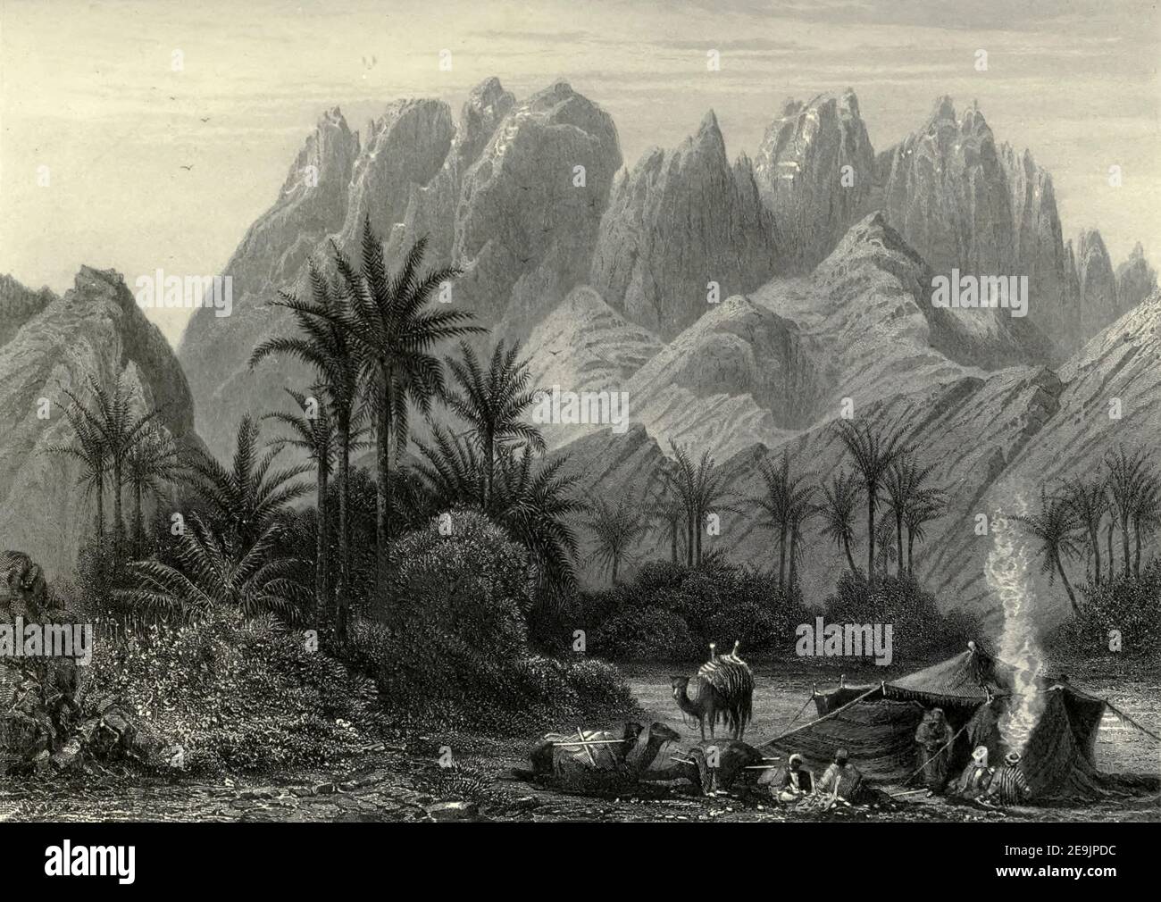 Mount Serbal da Wady Feiran acciaio incisione di 'pittoresca Palestina, Sinai ed Egitto' di Wilson, Charles William, Sir, 1836-1905; Lane-Poole, Stanley, 1854-1931 Volume 4. Pubblicato nel 1884 da J. S. Virtue and Co, Londra Foto Stock