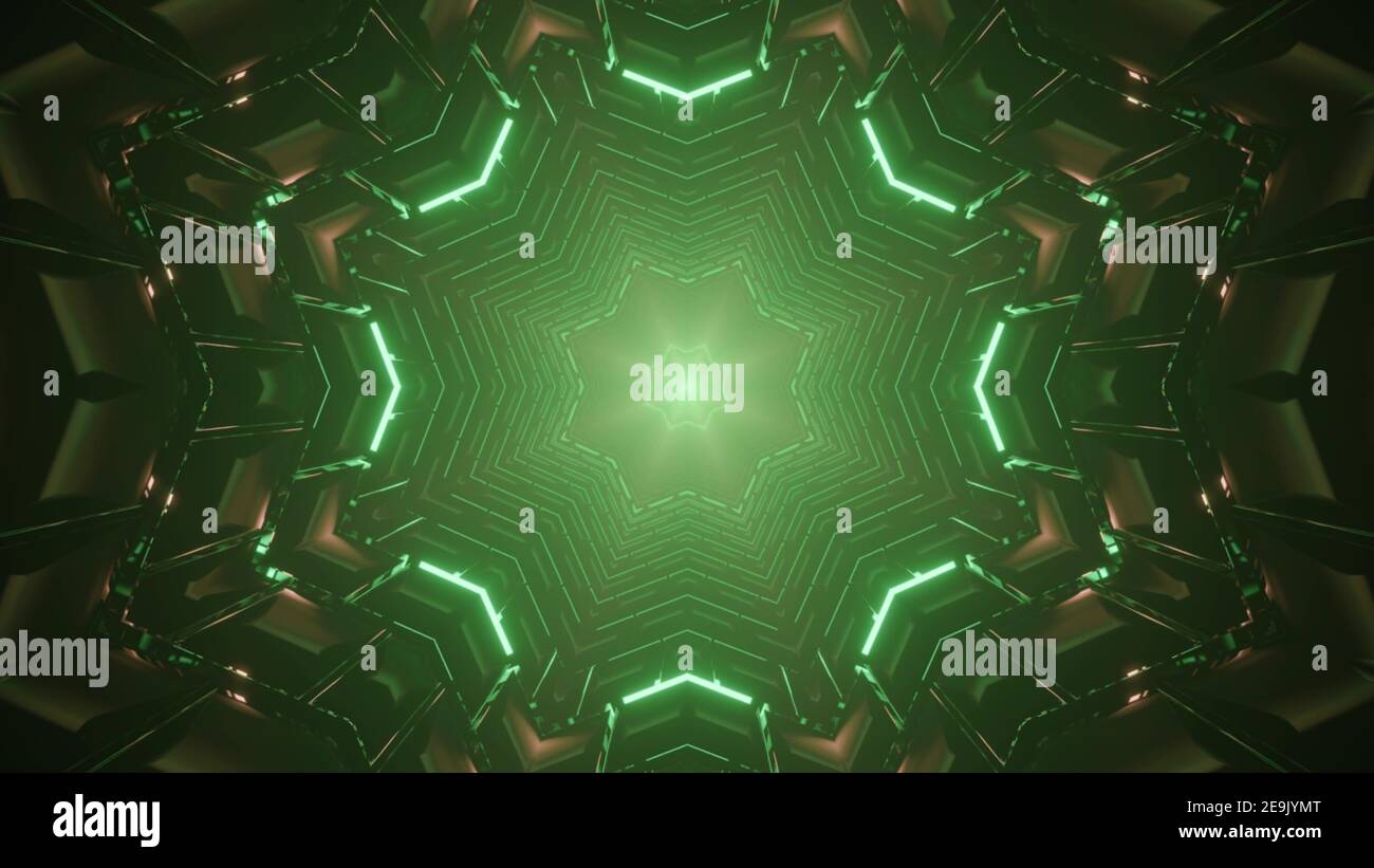 Illustrazione 3D di un tunnel lucido a forma di stella Foto Stock