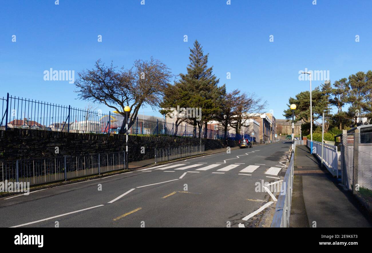 Attraversamento di Zebra in Somerset Road, Douglas, Isola di Man Foto Stock