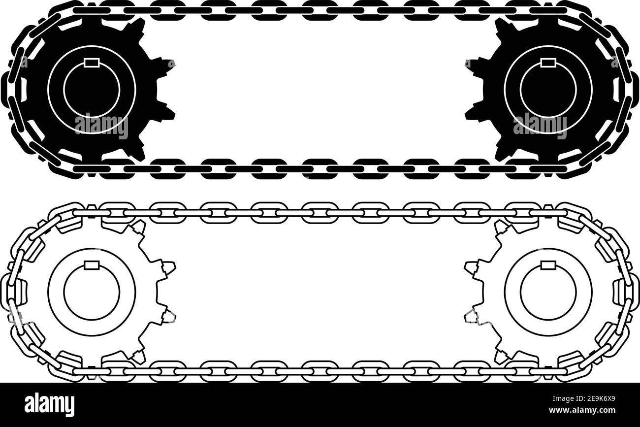 Pignone con catene a maglie rotonde e pignone. Illustrazione vettoriale Illustrazione Vettoriale
