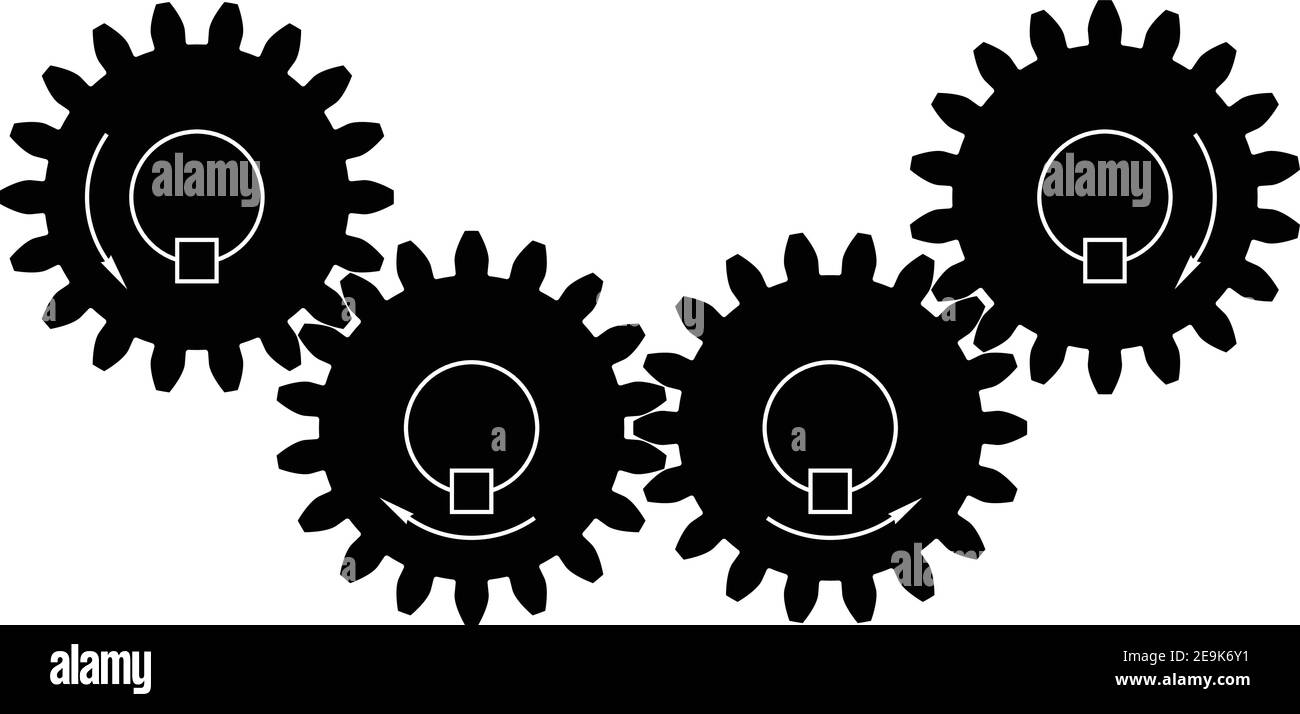 Trasmissioni a ingranaggi. Trasmissione meccanica. Vettore silhouette Illustrazione Vettoriale