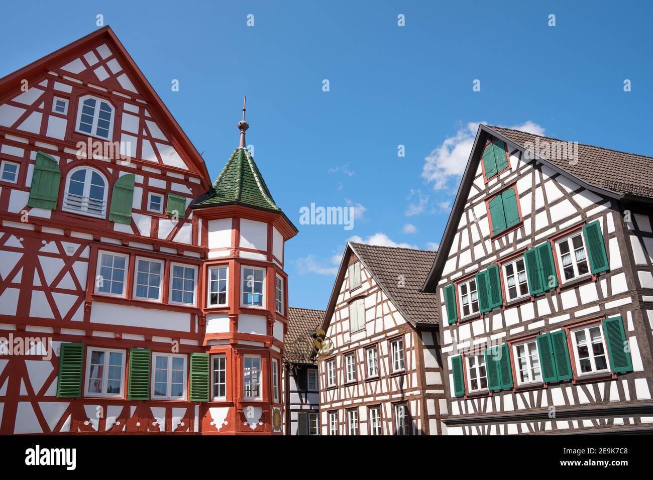 Case a graticcio a Schiltach, Foresta Nera, Germania Foto Stock
