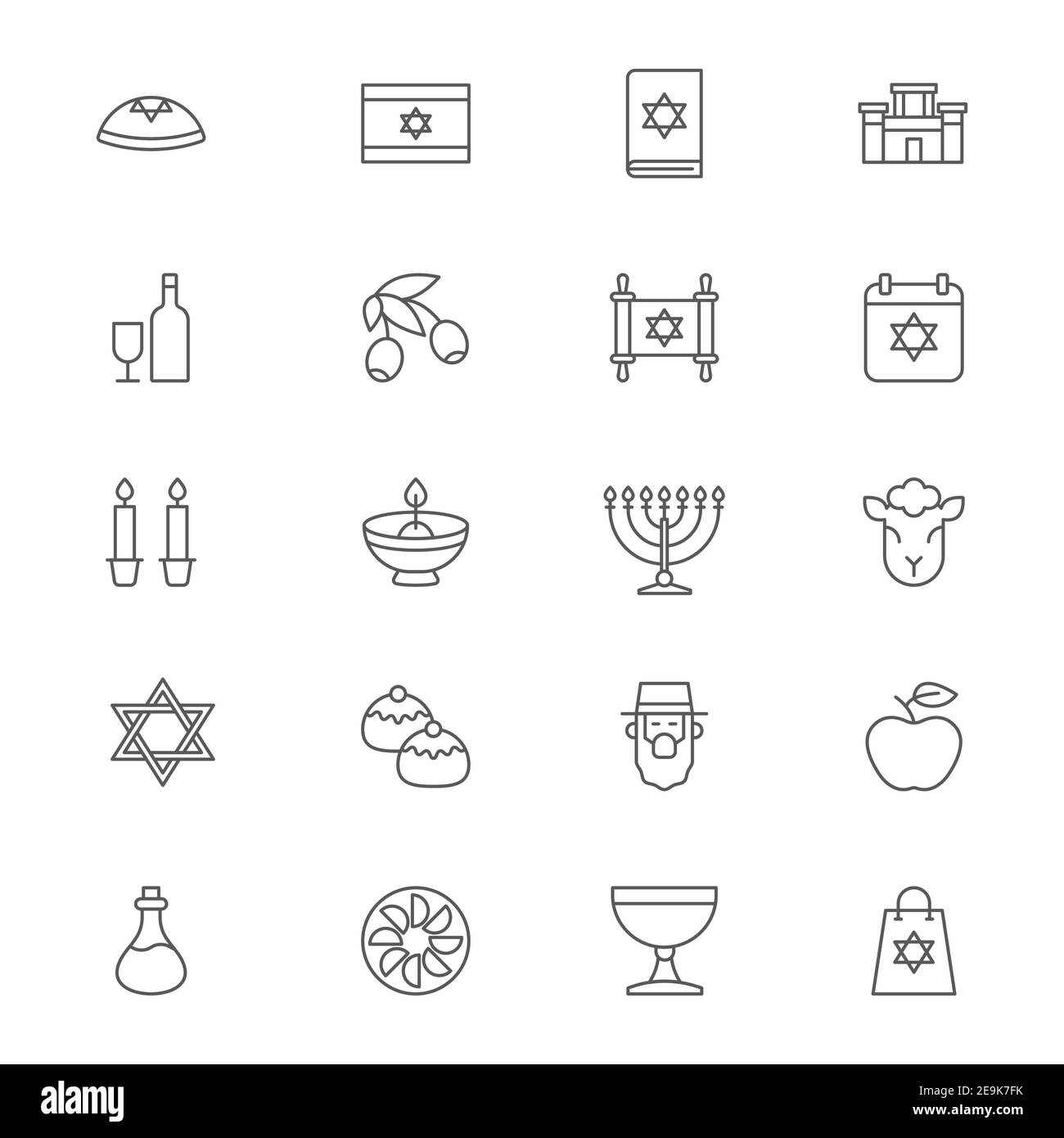 Insieme di icone Judaism, outline, glifo. Riempimento di una raccolta di simboli vettoriali. Segni, illustrazione del logo. Il set include icone come la festa ebraica hanukkah, david sta Illustrazione Vettoriale