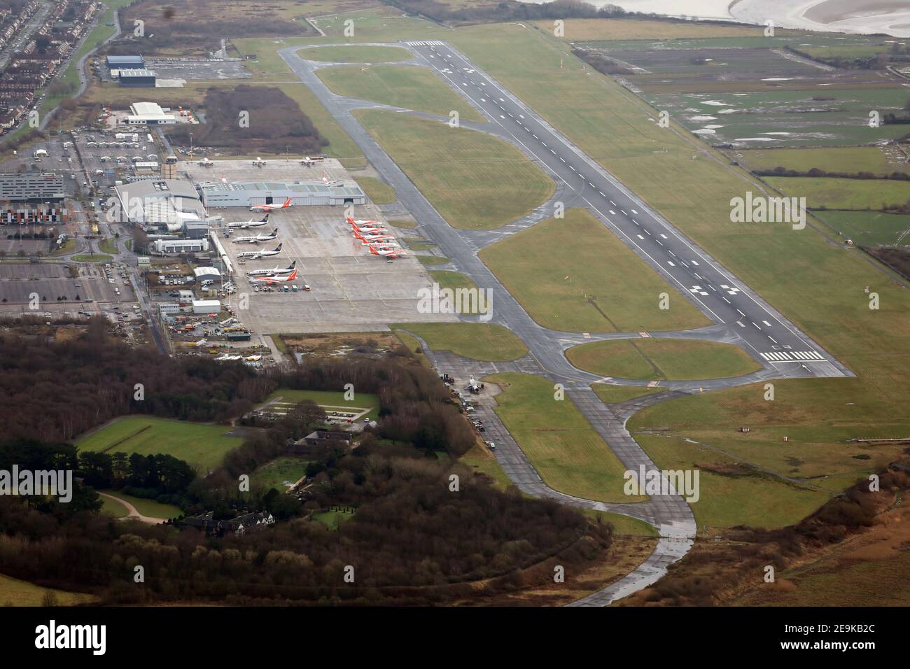 Vista aerea dell'aeroporto John Lennon di Liverpool Foto Stock