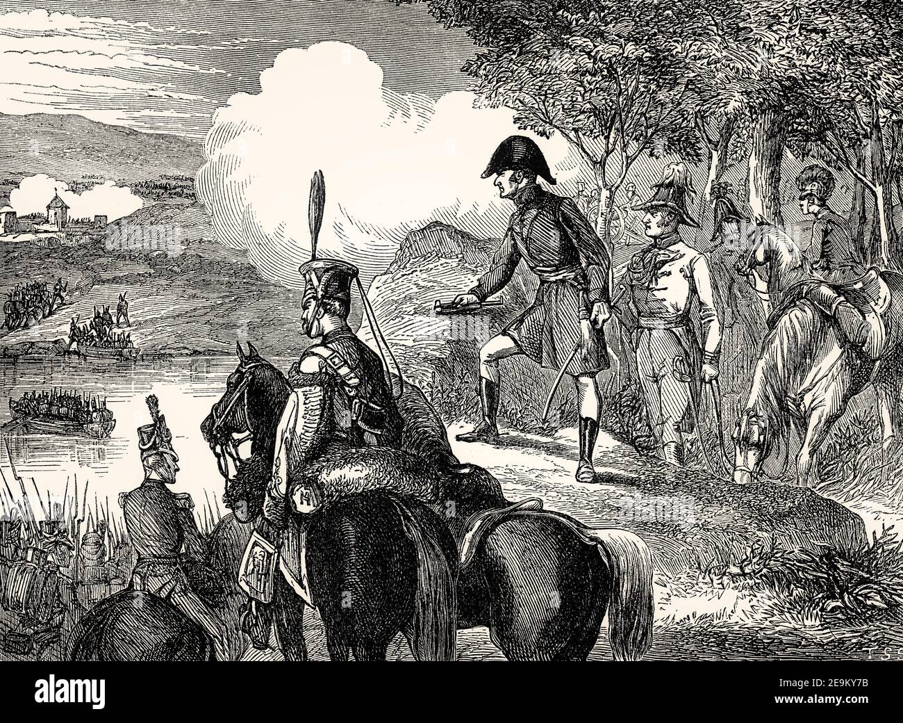 Wellesley attraversa il fiume Douro, seconda battaglia di Oporto, 12 maggio 1809, dalle battaglie britanniche sulla terra e sul mare di James Grant Foto Stock