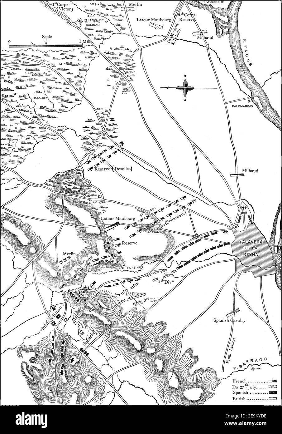 La Battaglia di Talavera, 28 luglio 1809, Talavera de la Reina, Spagna, Guerra Peninsulare, dalle battaglie britanniche su terra e mare di James Grant Foto Stock