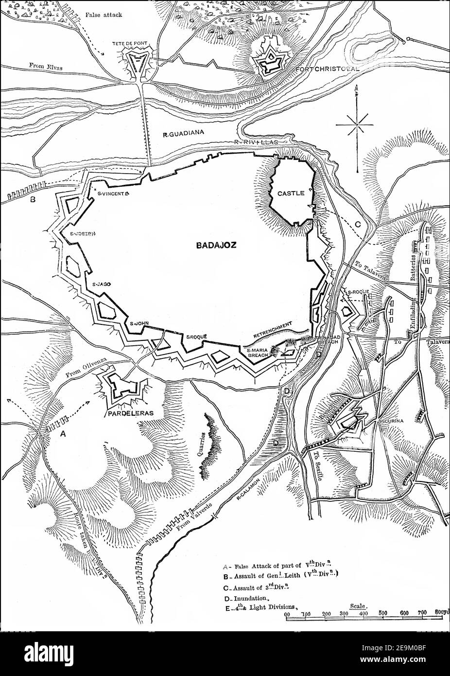 L'assedio di Badajoz, 16 marzo – 6 aprile 1812, guerra peninsulare, dalle battaglie britanniche sulla terra e sul mare di James Grant Foto Stock