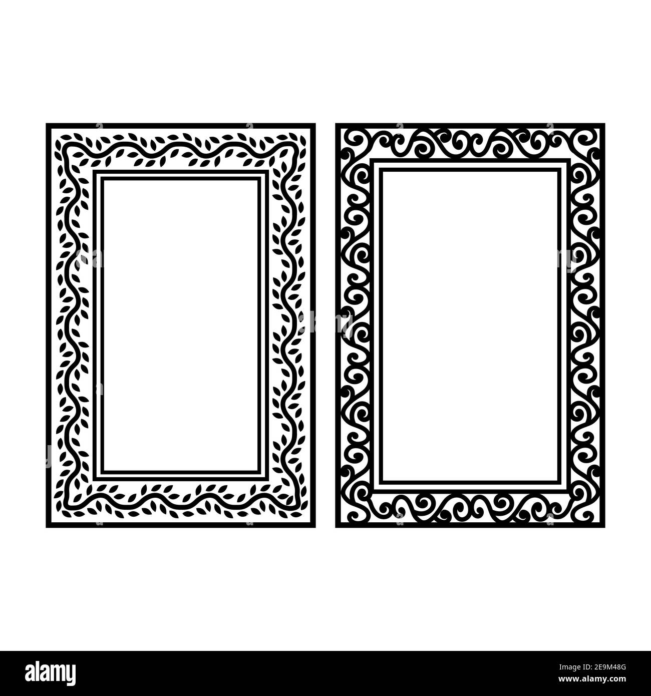 Riquadro rettangolare del bordo vettoriale della pagina vintage per il testo. Ricci e rami frondosi. Elementi isolati EPS 10 Illustrazione Vettoriale