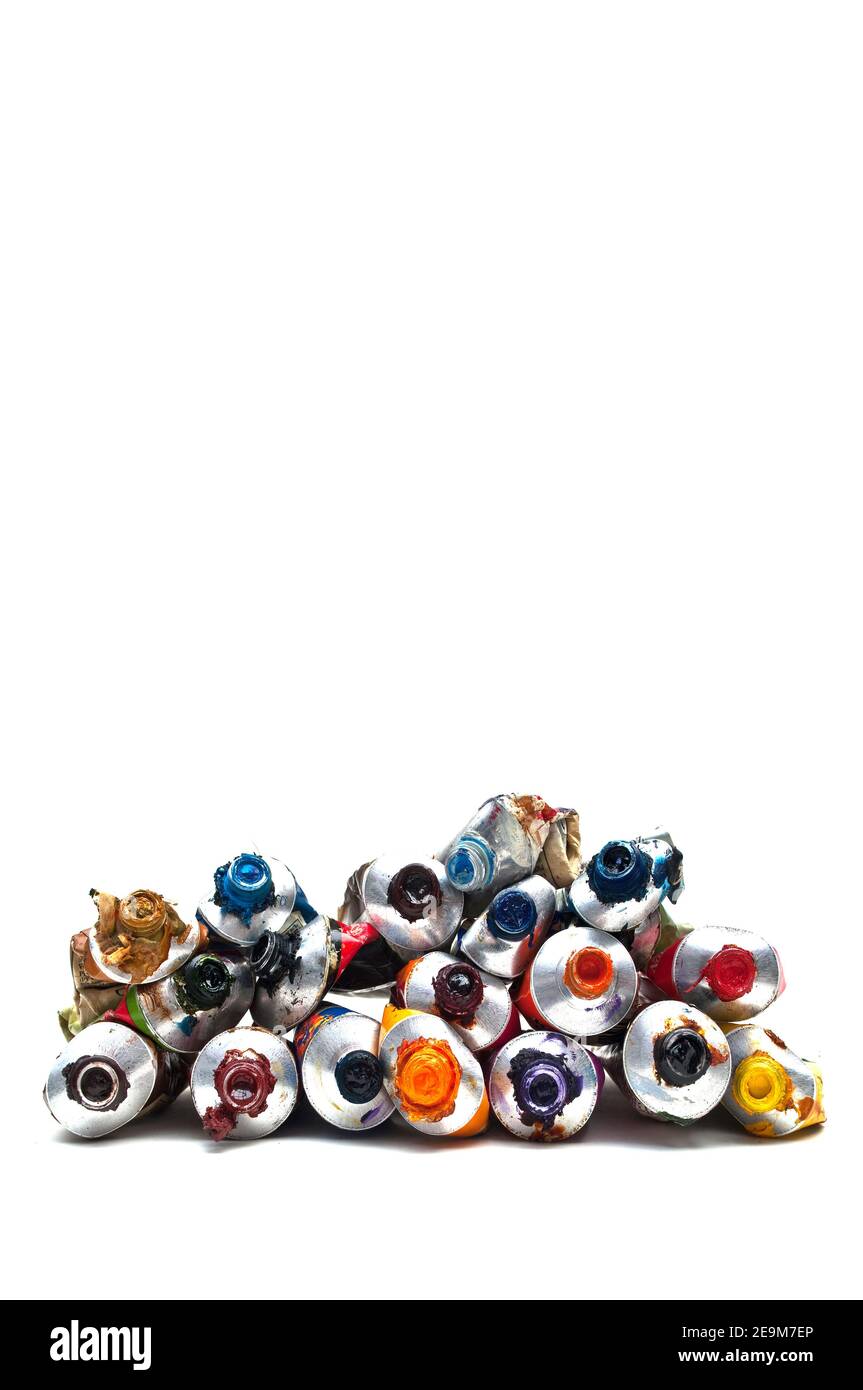 Close up di olio usato tubi di vernice Foto Stock